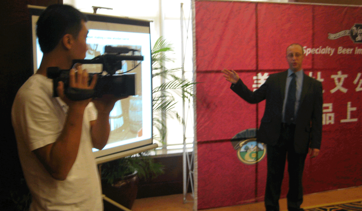 Simon is filmed for Chinese television.